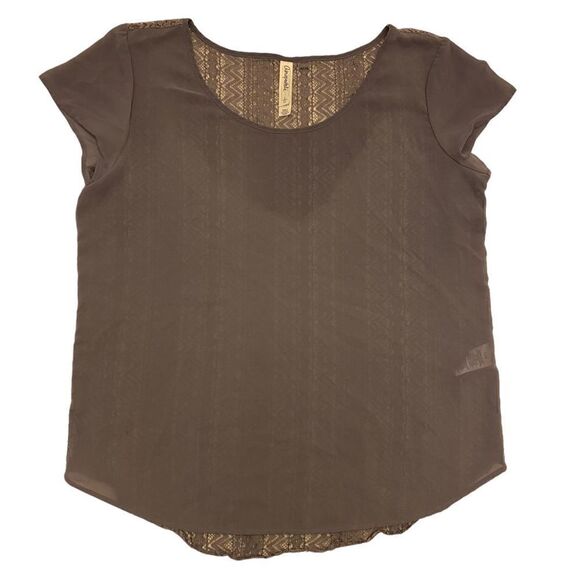 Aeropostale Sheer Gray Lace Short Sleeve Gray Top Size Large - Picture 8 of 11